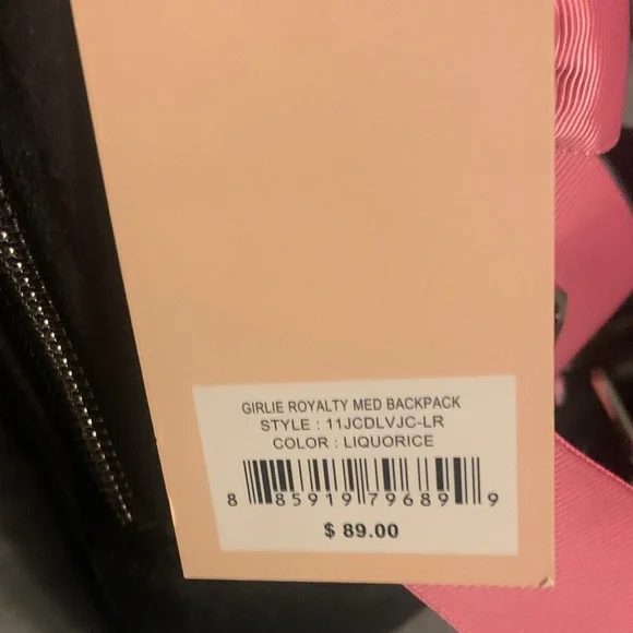 🆕 - Juicy Couture Black Velvet Backpack W/ Pink Bow & Crown Charm - Picture 6 of 12